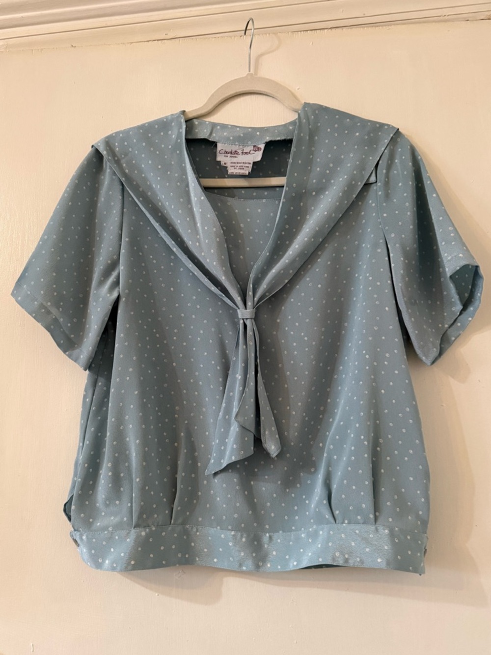 Vintage Blue Polka Dot Tie-Neck Sailor Blouse